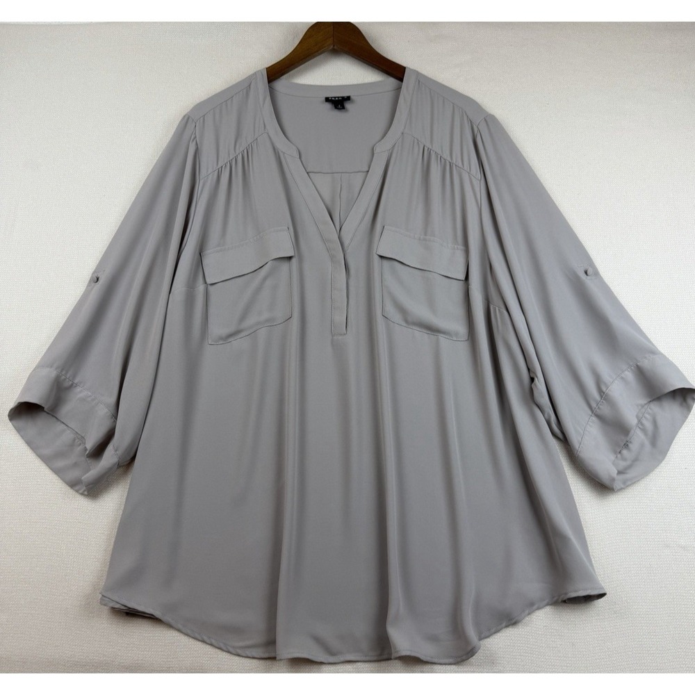 Torrid Harper Georgette V-Neck Blouse Top Size 4 Gray 3/4 Sleeve Career Office